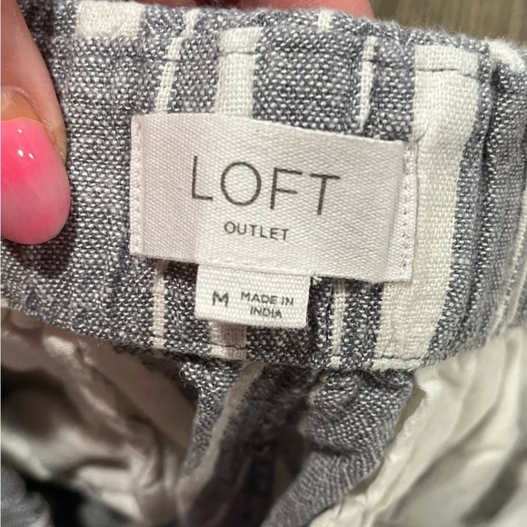 LOFT Womens High Rise Straight Leg Linen Blend Pants Pin Striped Loose Fit M - Picture 7 of 11
